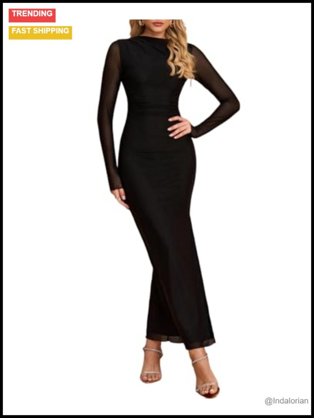Women's Long Sleeve Bodycon Maxi Dress Mock Neck Slit Formal Wedding Guest